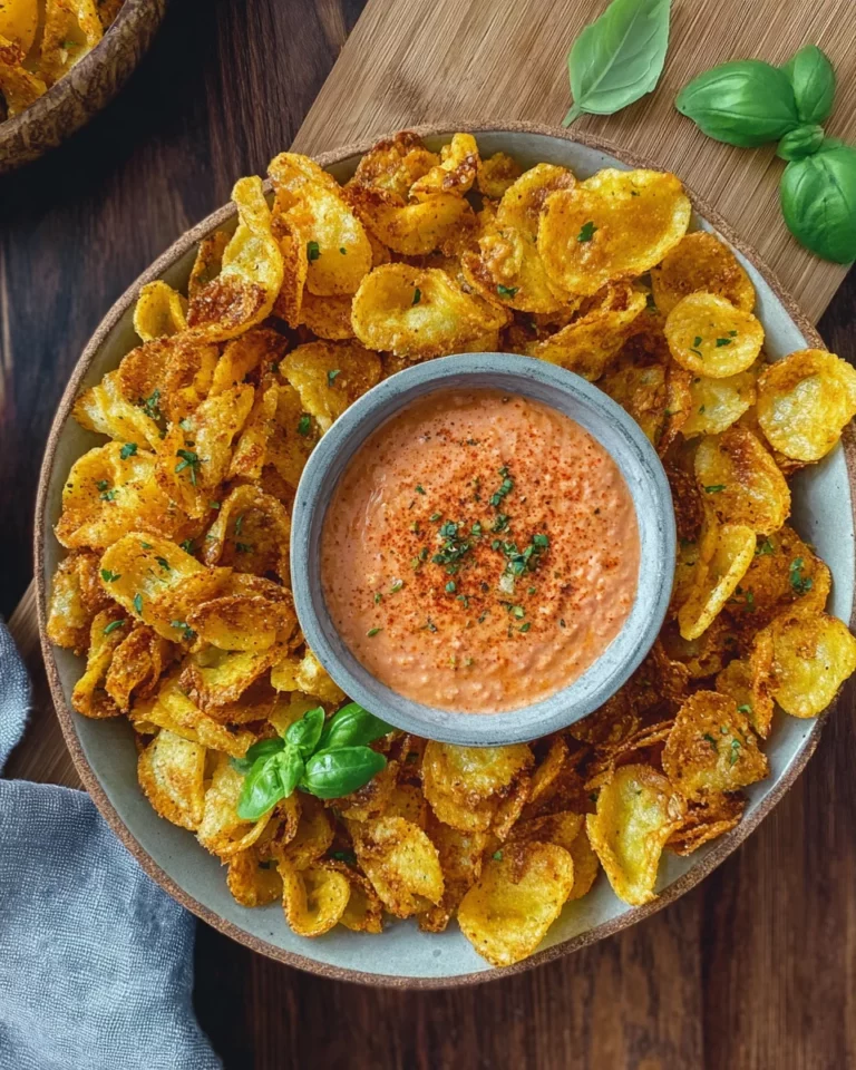 Knusprige Pasta Chips mit cremigem Dip
