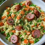 Kritharaki Pfanne mit Würstchen