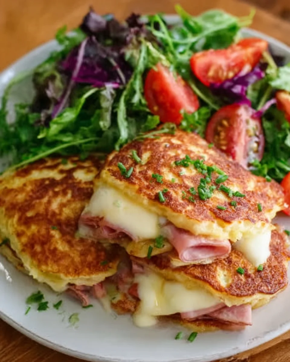 Low Carb putenschinken-Mozzarella-Pfannkuchen mit Salat image 2