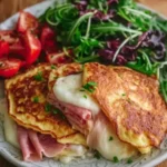 Low Carb putenschinken-Mozzarella-Pfannkuchen mit Salat