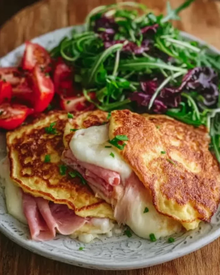 Low Carb putenschinken-Mozzarella-Pfannkuchen mit Salat