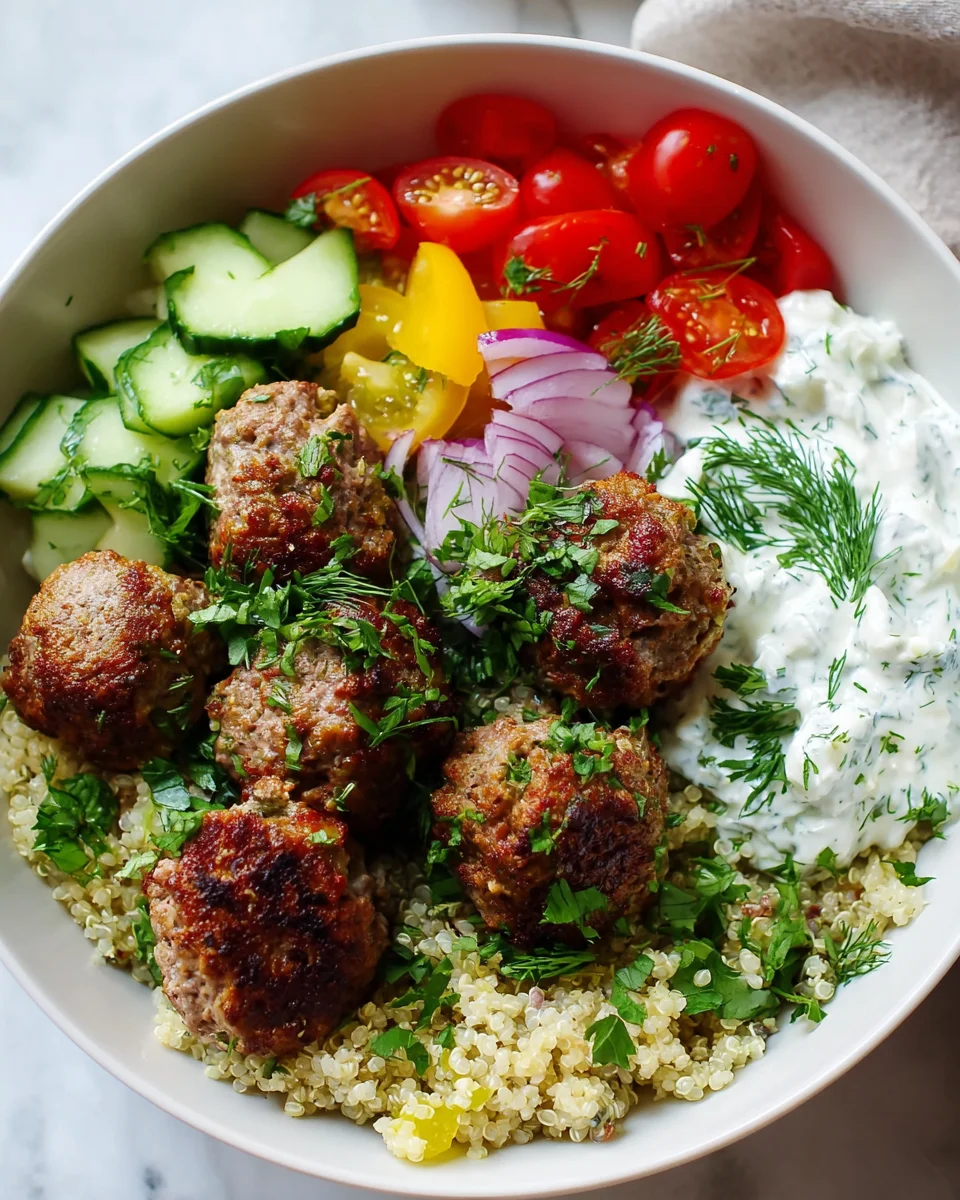 Mediterrane Fleischbällchen-Grain-Bowl mit cremigem Tzatziki image 2