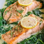 Ofenlachs mit cremigem Spinat