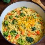 One Pot Orzo-Pasta mit Brokkoli, Möhren und Cheddar