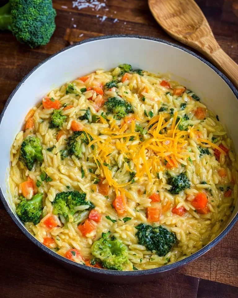 One Pot Orzo-Pasta mit Brokkoli, Möhren und Cheddar