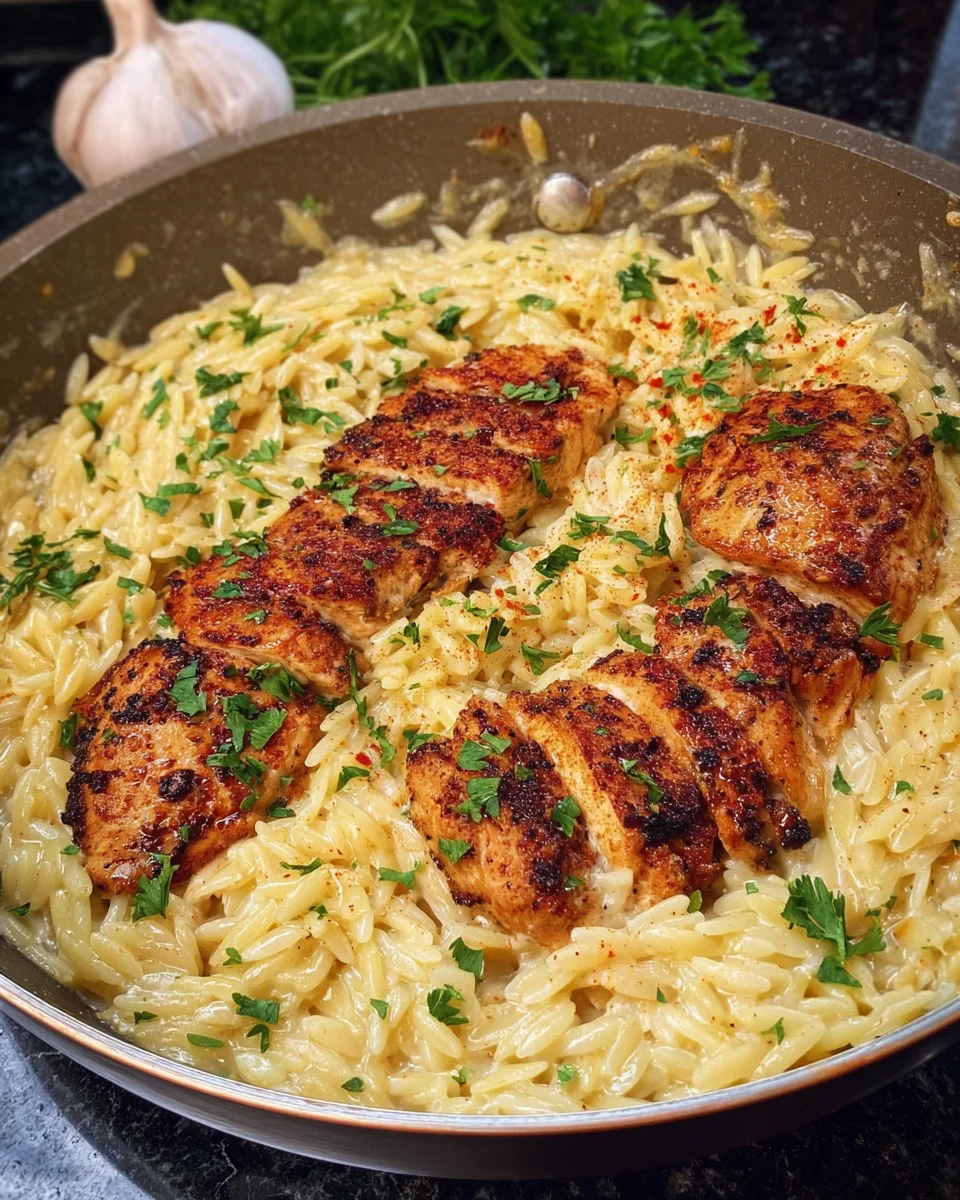 Orzo One Pot Pasta Alfredo mit gebratenem Hähnchen image 2