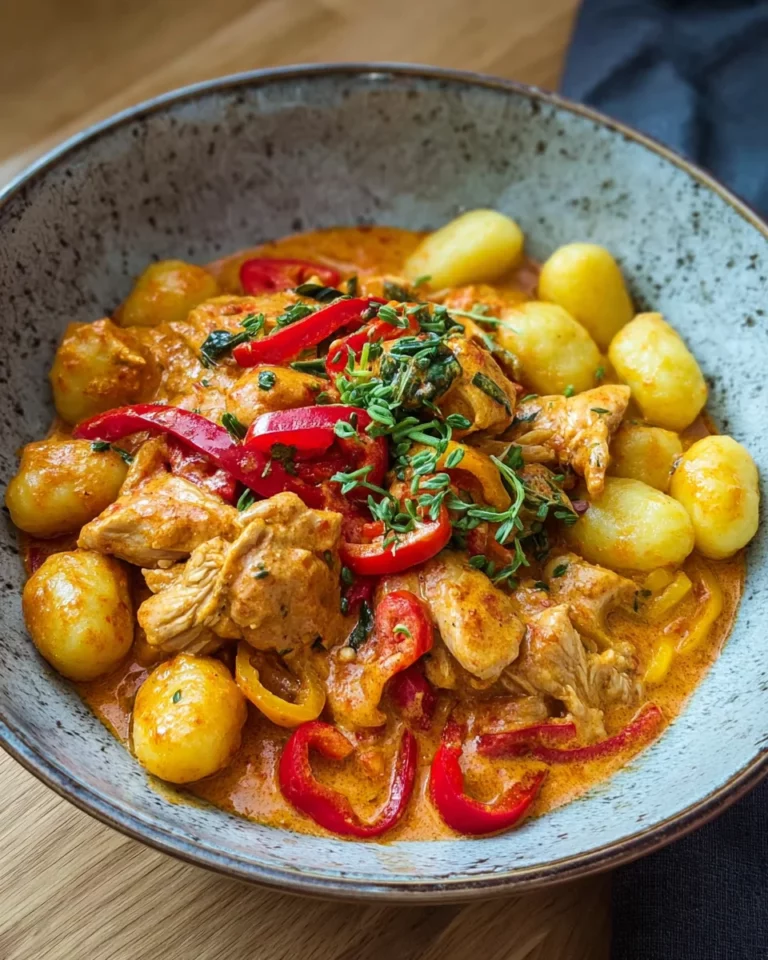 Paprika-Sahne-Hähnchen mit Gnocchi
