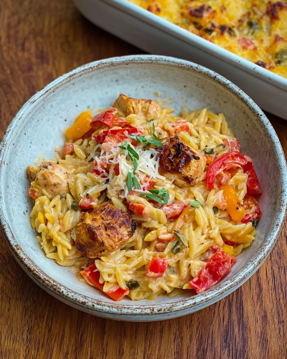 Paprika Sahne Hähnchen mit Orzo Nudeln aus dem Ofen image 2