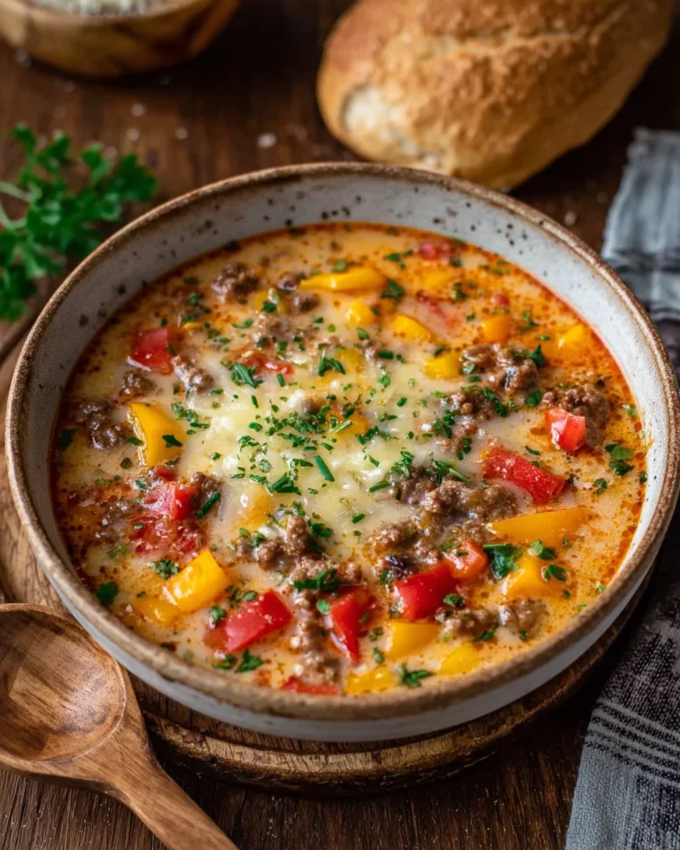 Pizzasuppe mit Hackfleisch – einfach & würzig