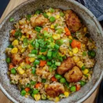 Reis im Airfryer – gebratener Reis mit Hähnchen
