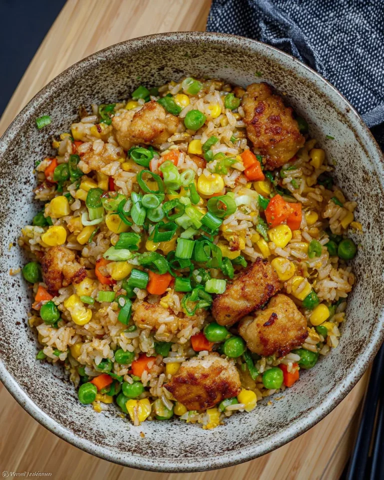Reis im Airfryer – gebratener Reis mit Hähnchen