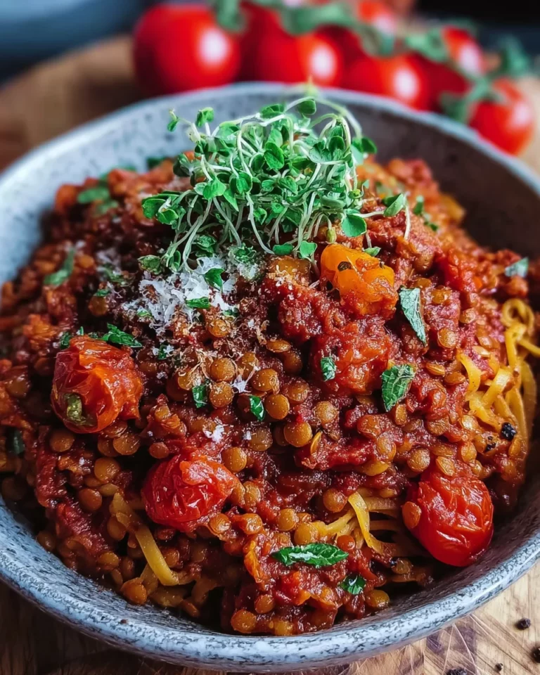 Schnelle vegetarische Linsenbolognese