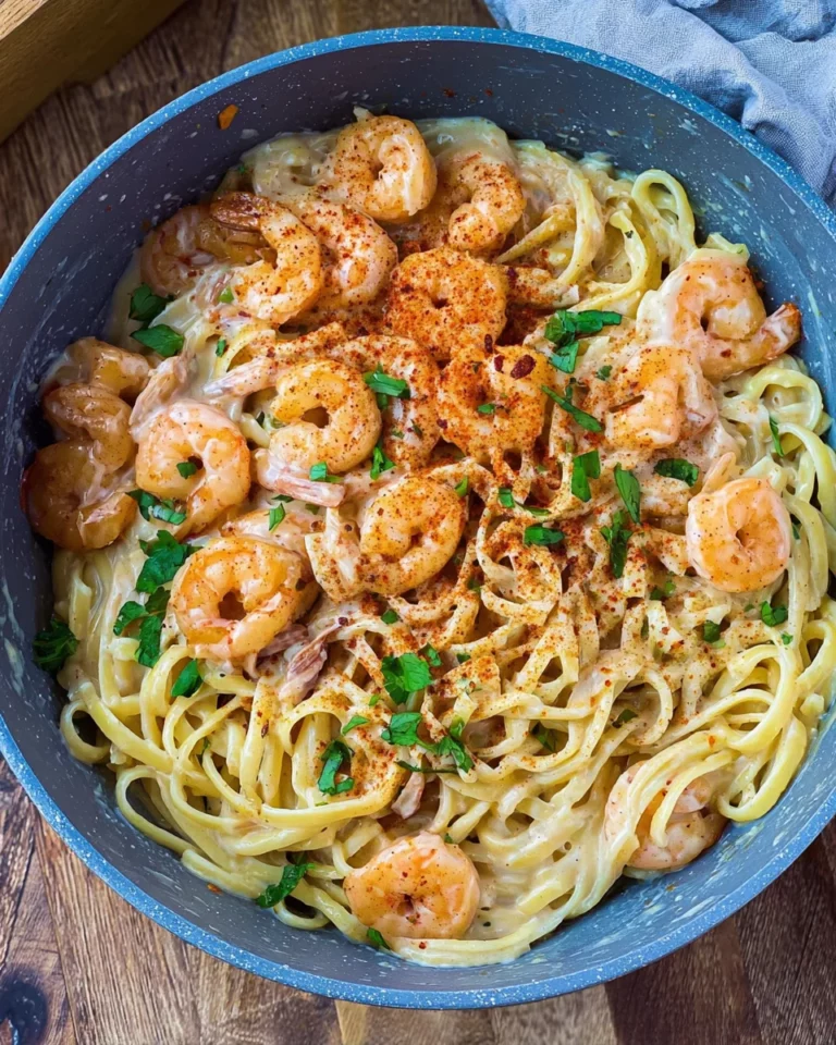 Spaghetti mit Garnelen in cremiger Alfredo Sauce
