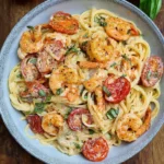 Spaghetti mit Garnelen in Frischkäsesauce