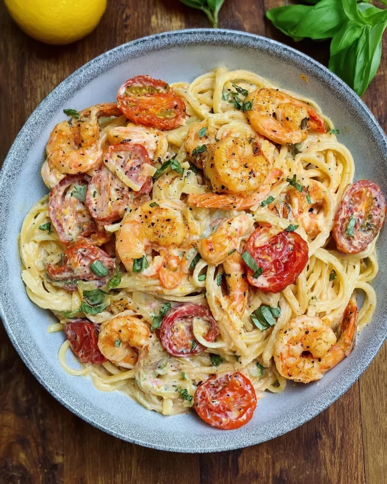 Spaghetti mit Garnelen in Frischkäsesauce