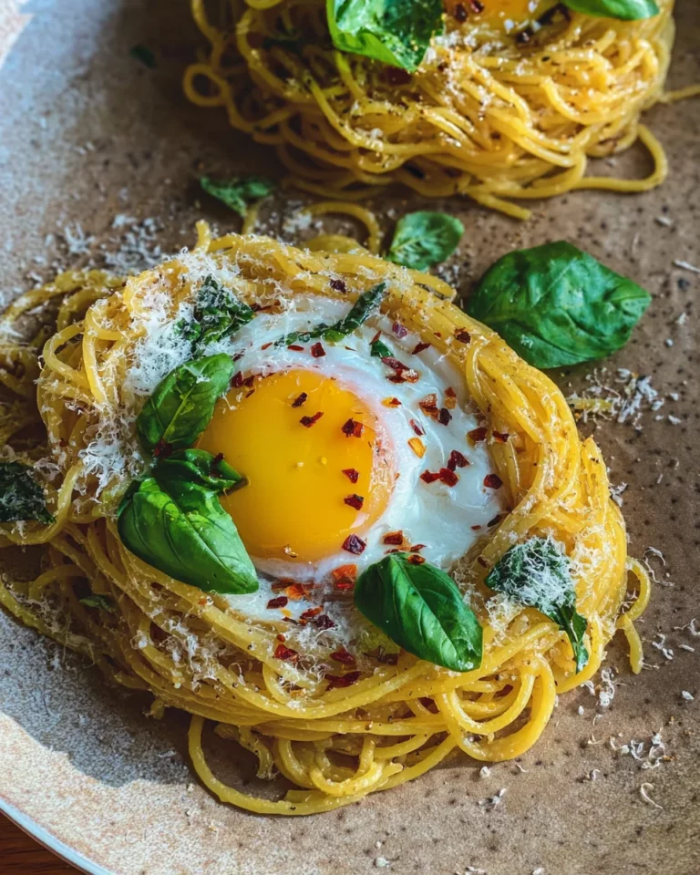 Spaghetti Nester mit Ei (schnelles Rezept)