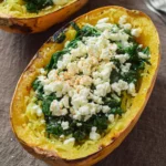 Spaghettikürbis mit Spinat und Feta