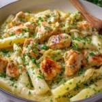 Spargelpfanne mit Hähnchen in Sahnesoße – einfach & cremig