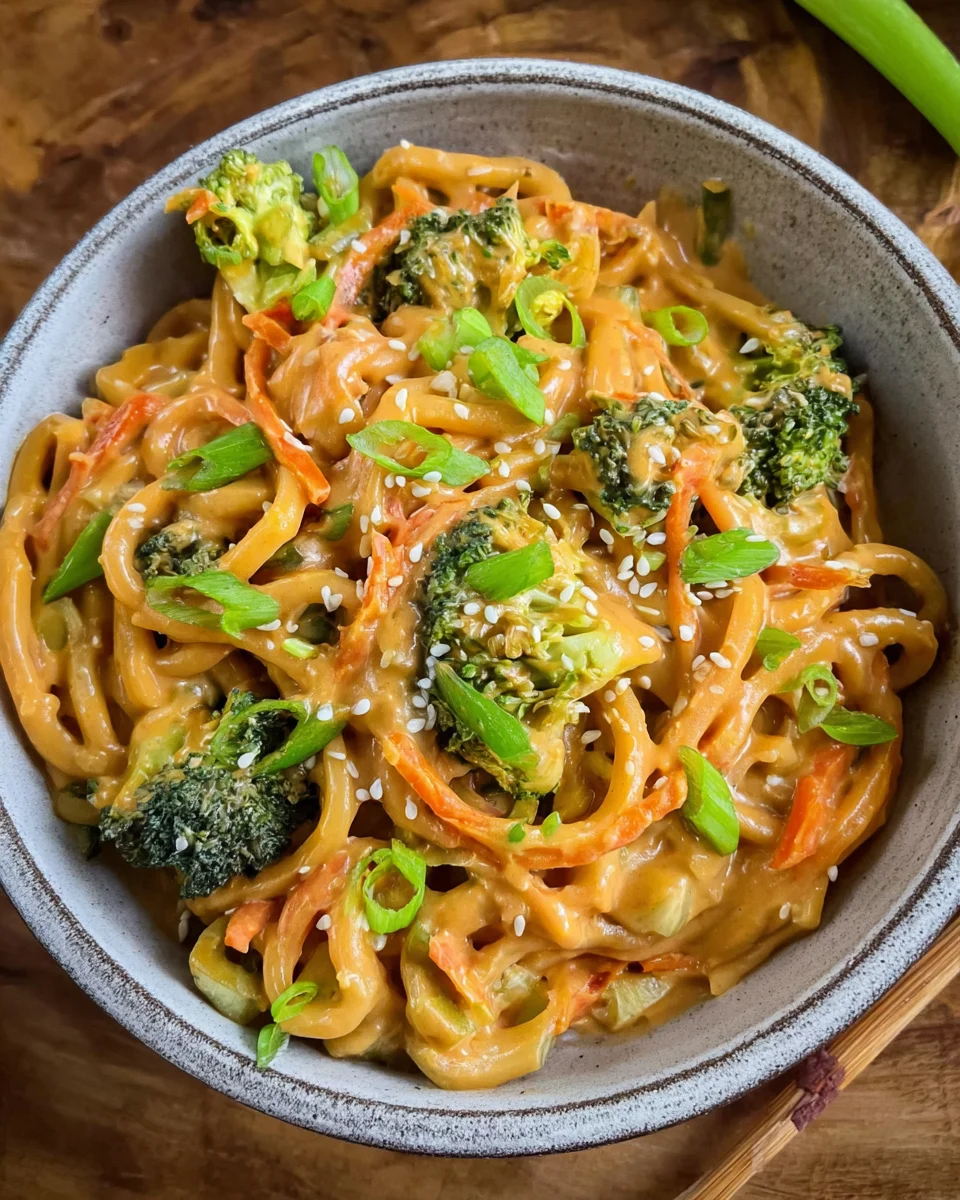 Udon Nudeln mit Erdnusssauce und Gemüse image 2