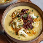 Vegane Blumenkohlsuppe mit Kokos-smoked beef