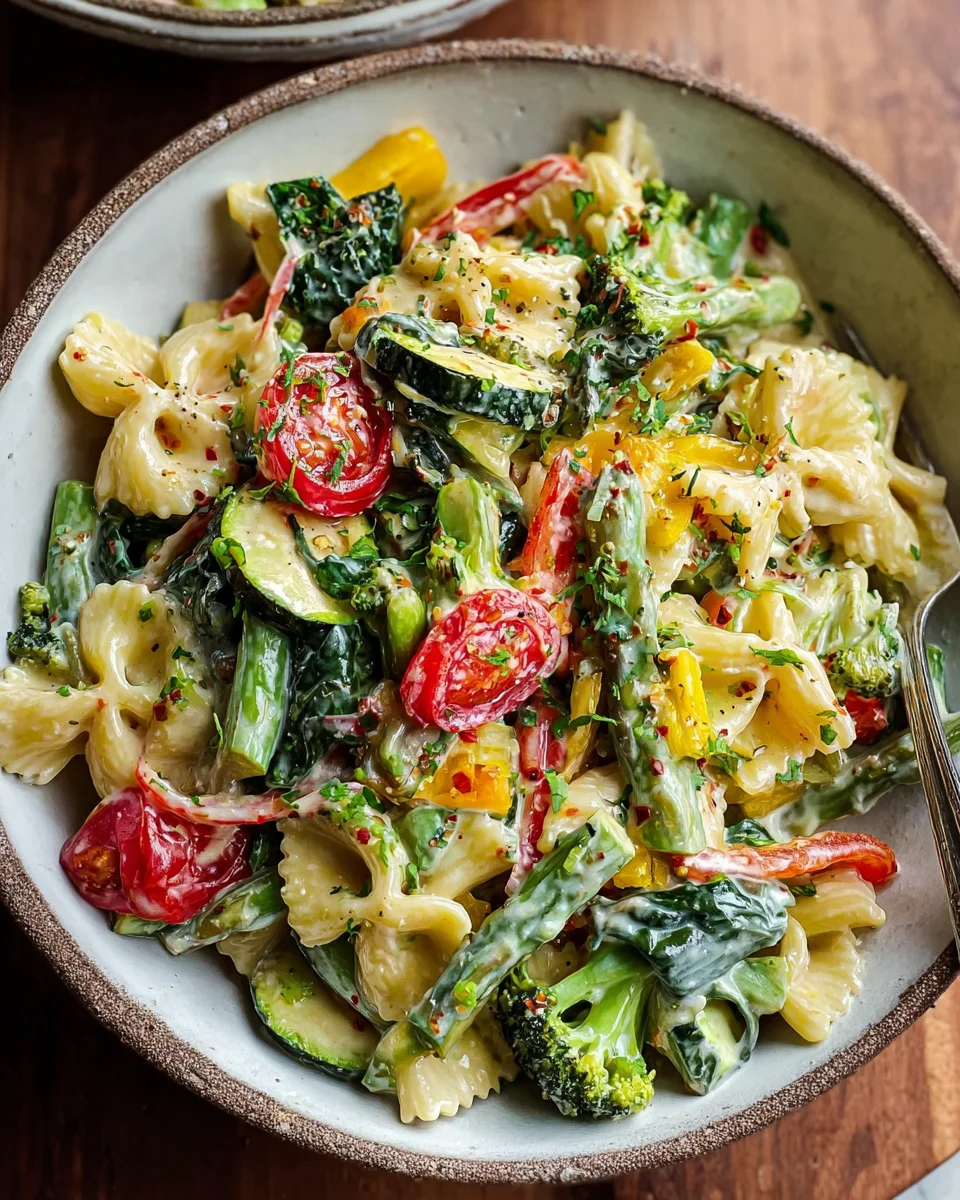 Vegane Pasta Primavera mit cremiger Knoblauch-Cashew-Sauce image 2