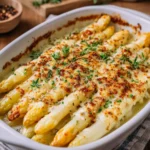 Weißer Spargel im Ofen mit Käse – einfach & überbacken