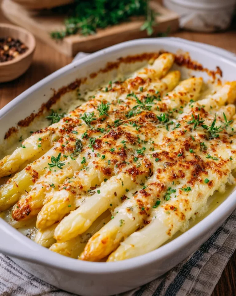 Weißer Spargel im Ofen mit Käse – einfach & überbacken