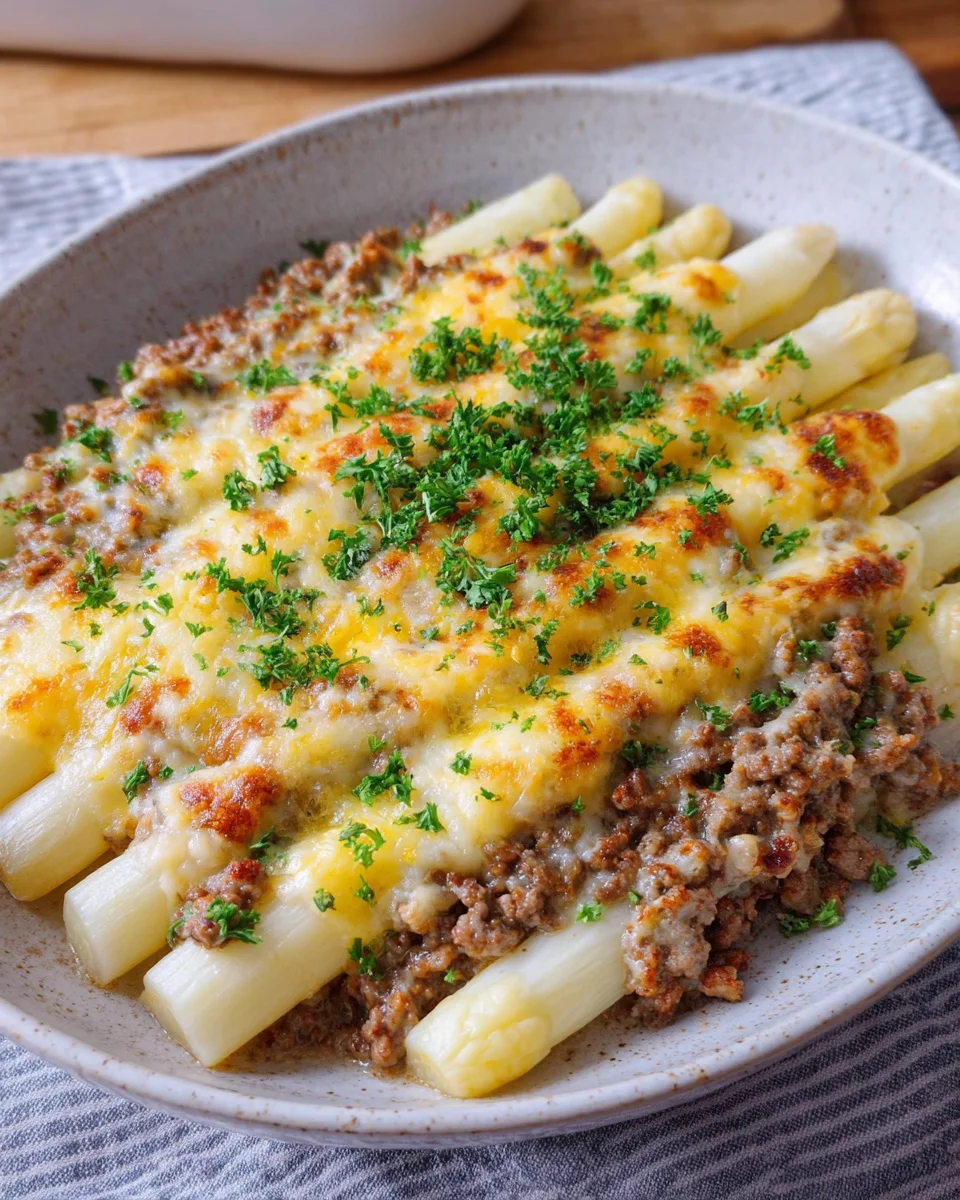Weißer Spargel mit Hackfleisch – herzhaft & überbacken image 2