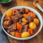 Zarter Gulasch Eintopf mit Kartoffeln und Möhren