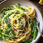 Zitronen Parmesan Spaghetti mit grünem Spargel