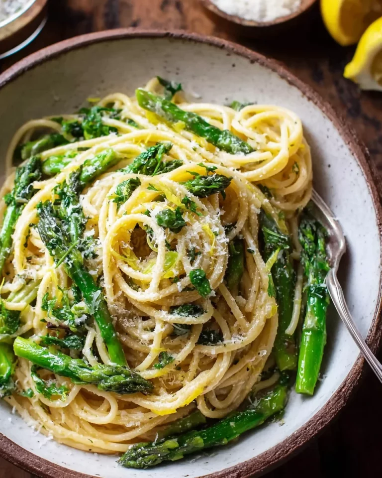 Zitronen Parmesan Spaghetti mit grünem Spargel